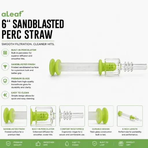 [PC37760] aLeaf 6" SANDBLASTED PERC STRAW - Green