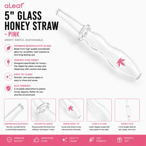 [PC37777] aLeaf 5" GLASS HONEY STRAW PINK