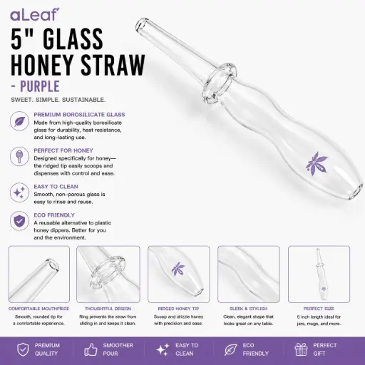 [PC37778] aLeaf 5" GLASS HONEY STRAW PURPLE