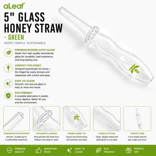 [PC37780] aLeaf 5" GLASS HONEY STRAW GREEN