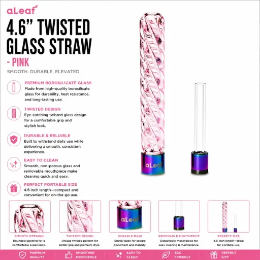 [PC37796] aLeaf 4.6" TWISTED GLASS STRAW PINK