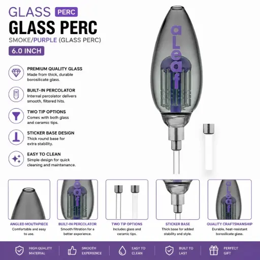 [PC37806] aLeaf SMOKE/PURPLE GLASS PERC MATRIX