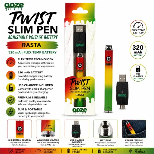 [AM050590] Ooze Twist Slim Pen – 320 mAh Flex - Rasta