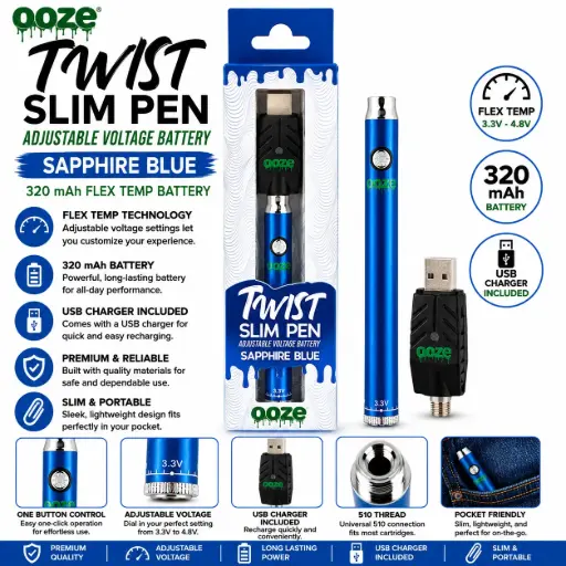 [AM050591] Ooze Twist Slim Pen – 320 mAh Flex - Sapphire Blue