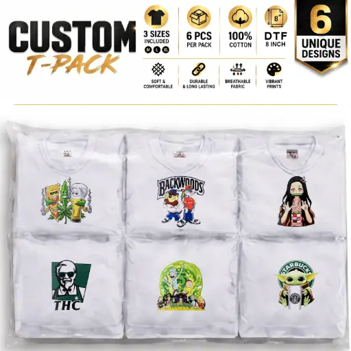 [AM050603] Custom T-Pack | 6-Pack | 8" DTF Prints | M/L/XL Mix