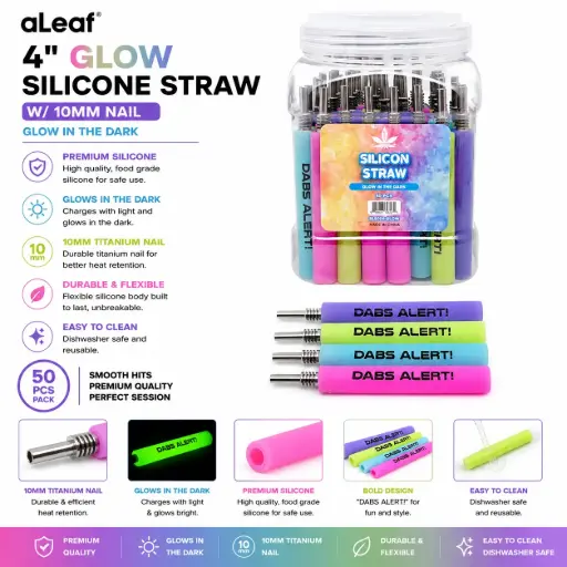 [PC37822] 4" GLOW SILICONE STRAW W/10MM NAIL (50 pcs)