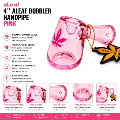[PC37862] 4" ALEAF BUBBLER HANDPIPE PINK