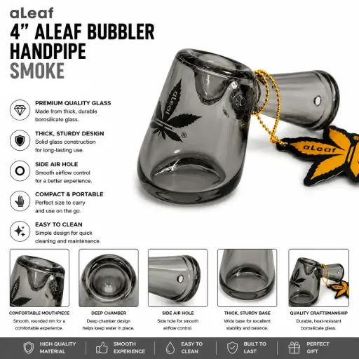 [PC37864] 4" ALEAF BUBBLER HANDPIPE SMOKE