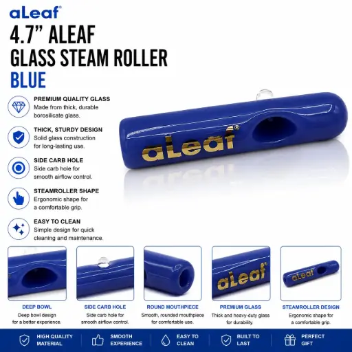[PC37872] 4.7" ALEAF GLASS STEAM ROLLER Blue