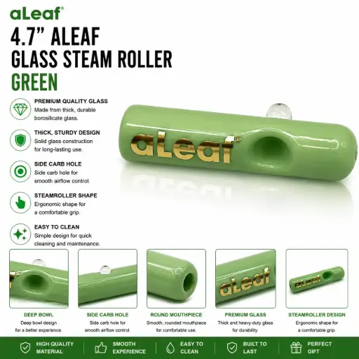 [PC37873] 4.7" ALEAF GLASS STEAM ROLLER Green