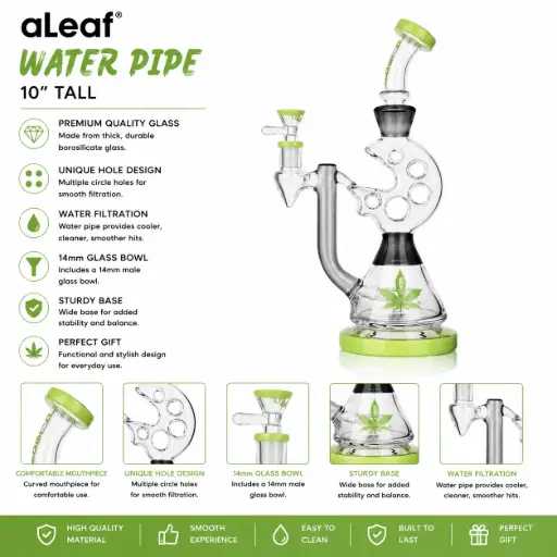 [PC37968] 10" ALEAF WATERPIPE -Green