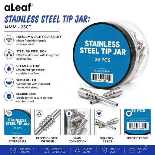 [PC37995] ALEAF STAINLESS STEEL TIP JAR 14MM - 25CT