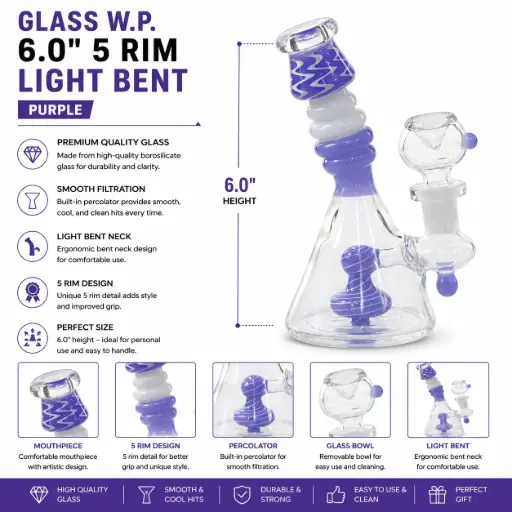 [AM050673] Glass W.P. 6.0" 5 Rim Light Bent - Purple