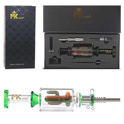 [AM025552] MK Glass Nectar Collector Cactus With Glass & Metal Tip 9.5" Green